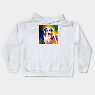 Australian Shepherd in a Field of Flowers Kids Hoodie